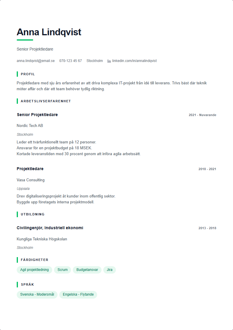 Accent CV Mall — professionell CV-mall förhandsvisning