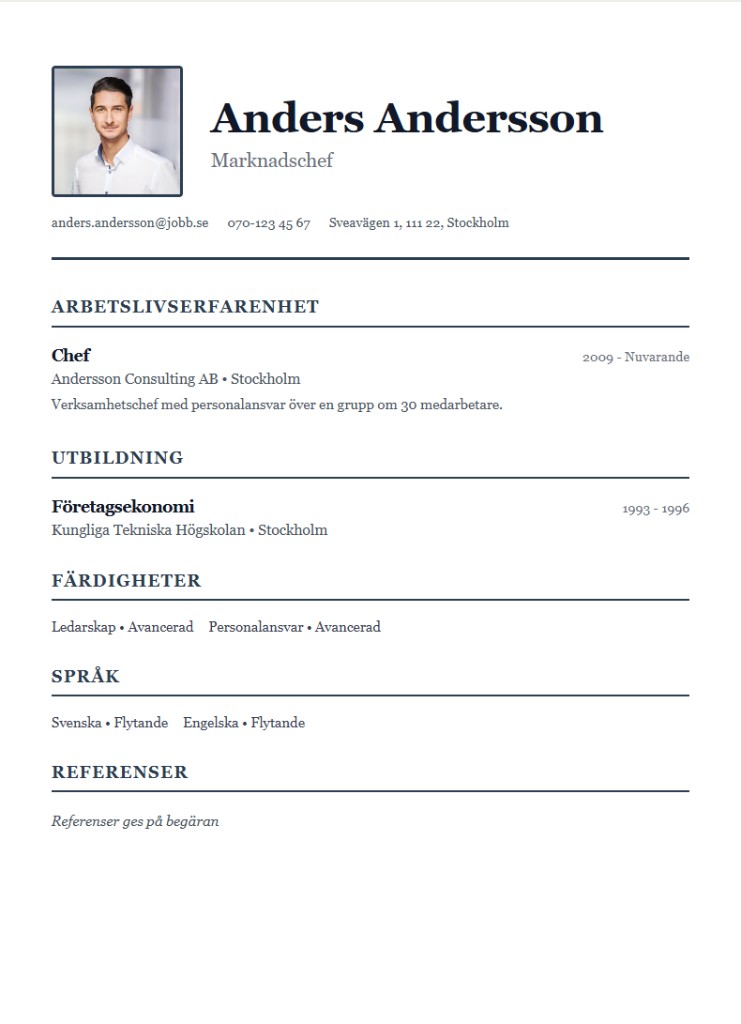 CV-mall Executive för erfarna kandidater